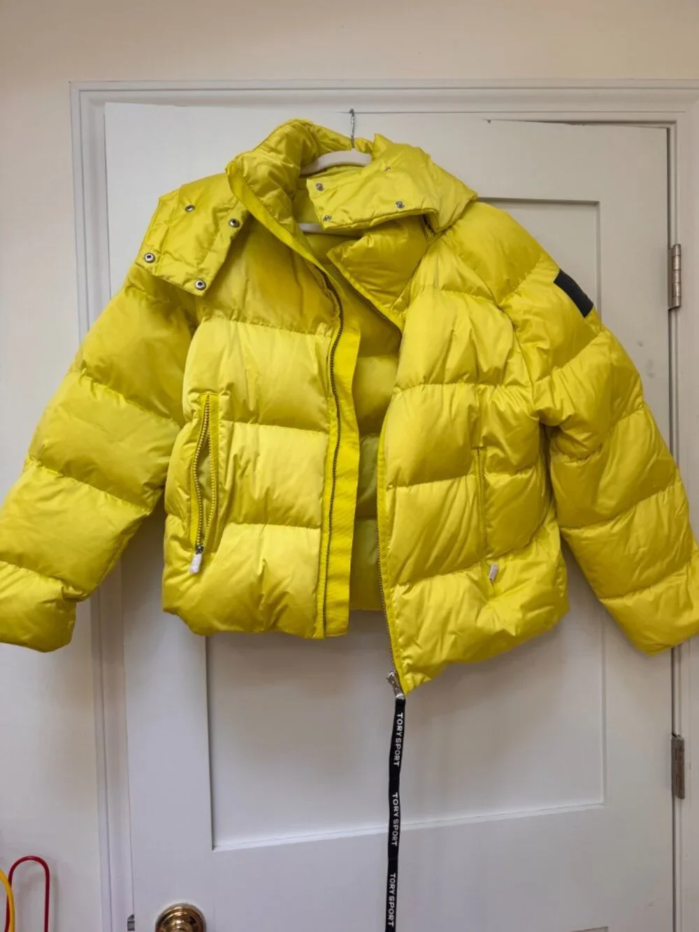 Tory Burch Sport Yellow Puffer Jacket with Detachable Hood - Size Medium